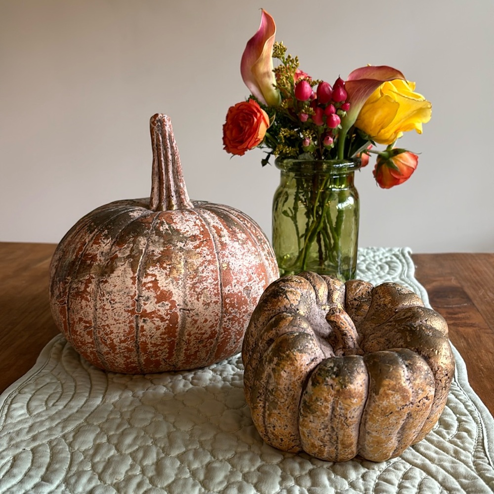 Set of Two Decorative Clay Pumpkins